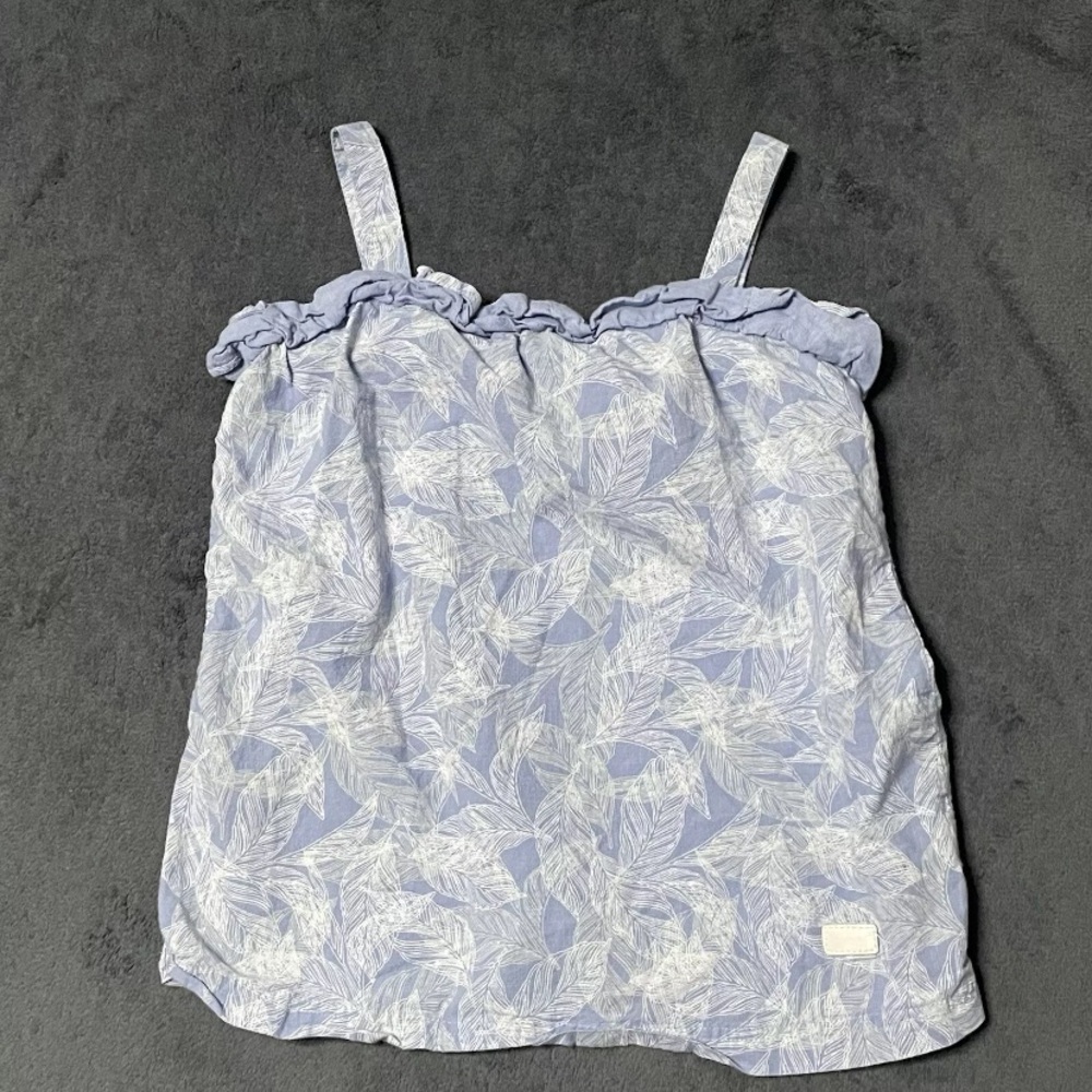 7 For All Mankind Tank Top Girls Size Medium Blue Ruffles Palms Print Shirt